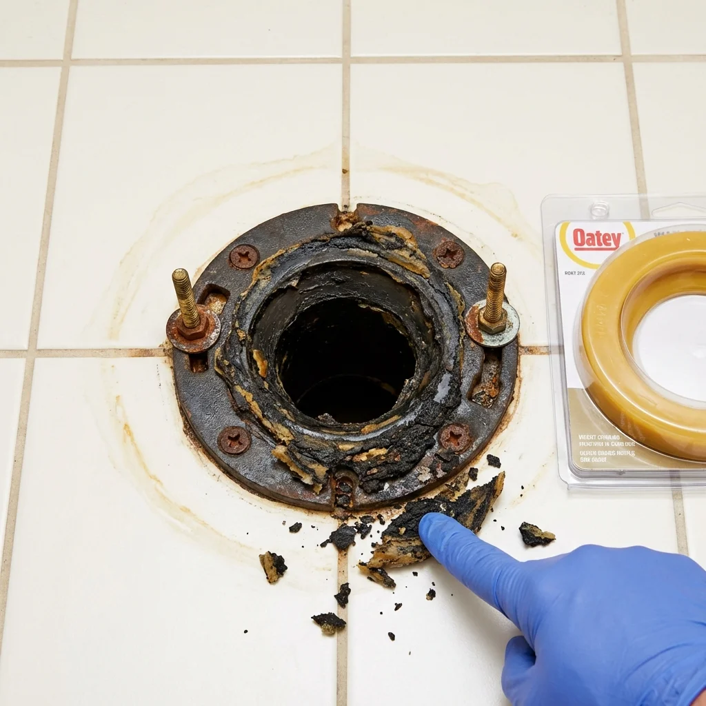 Failed wax ring showing water seepage at the base of a toilet in a Alturas, CA home